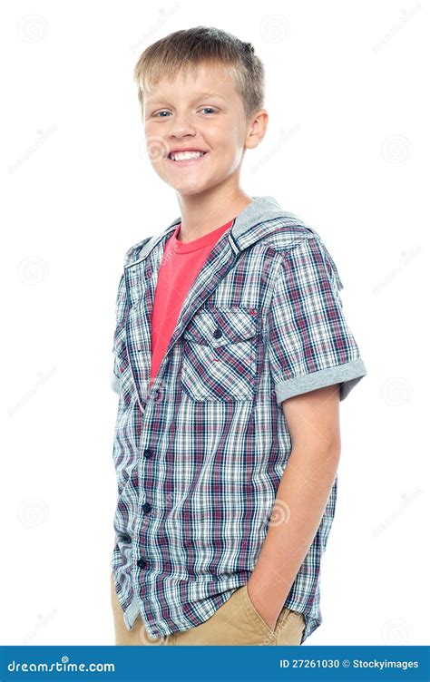 Profile Shot Of Smart Young Boy Posing Casually Stock Photo Image