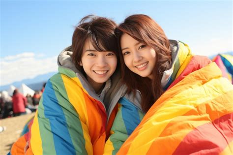 Premium Ai Image Asian Homosexual Gay Couple With A Flag High Quality Image Ai Generated