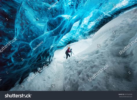 Explorer Inside Ice Cave Vatnajokull Glacier Stock Photo 337322930