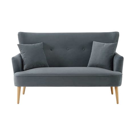 Grey 2 Seater Velvet Sofa Leon Maisons Du Monde