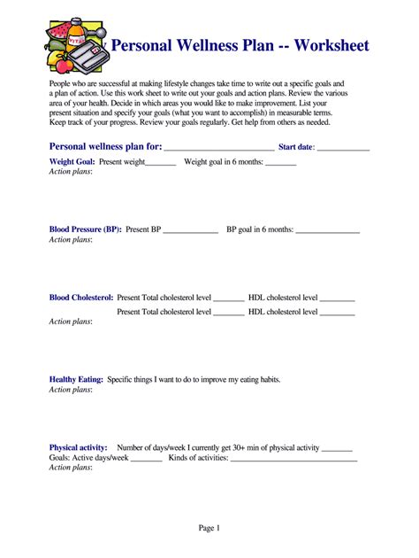 Personal Wellness Plan Worksheet 2020 2021 Fill And Sign Printable