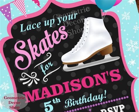 Ice Skating Birthday Invitation Printable Party Ice Skate Etsy