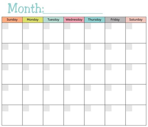 Blank Monthly Calendar Printable Free Free Calendar Template Blank