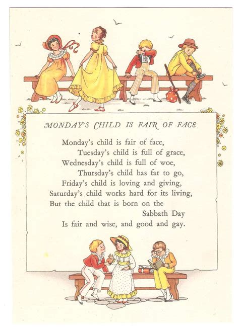 Nostalgic Vintage Nursery Rhyme Print Mondays Child Nursery Rhymes