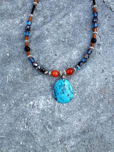 Turquoise And Carnelian Necklace Etsy