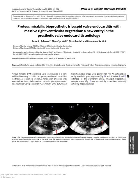 Pdf Proteus Mirabilis Bioprosthetic Tricuspid Valve Endocarditis With