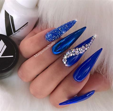54 Dark Blue Nail Art Designs Ideas In 2020 Blue Stiletto Nails Blue