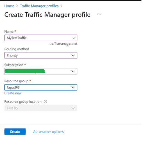 Create Application Load Balancer Azure Traffic Manager