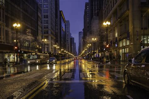 Usa Houses Roads Street Night Street Lights Chicago City