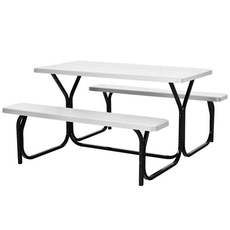 Patiojoy Outdoor Picnic Table Bench Set Patio Camping Table Wsteel Frame And Wood Texture
