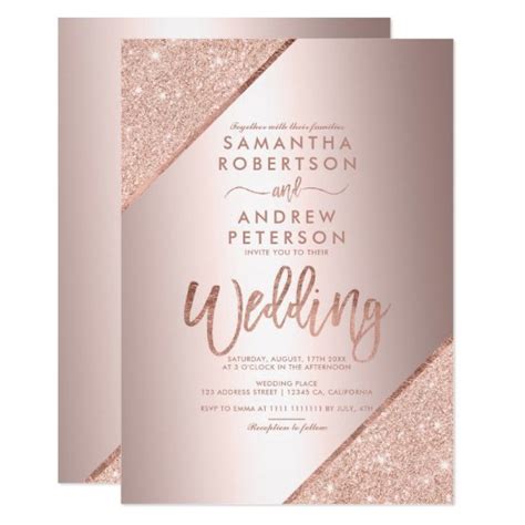 Rose Gold Glitter Typography Metallic Foil Wedding Invitation