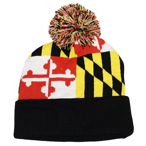 Black Full Maryland Flag Knit Pompom Beanie Cap Route One Apparel