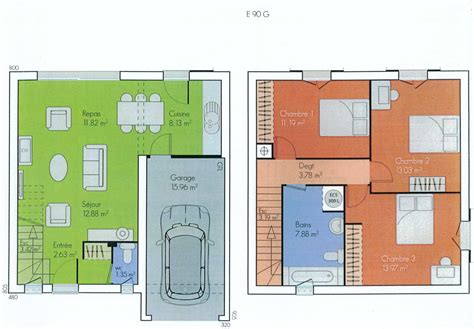 2 réflexions au sujet de plan de masse de maison avec 3 chambres salon, cuisine et salle. maison etage garage