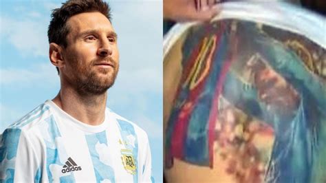 fan brasileño muestra tatuaje de messi en la espalda y el argentino queda sorprendido soy referee