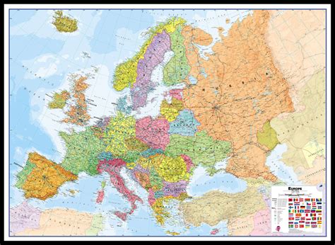 Large Europe Wall Map Political Pinboard And Framed Black