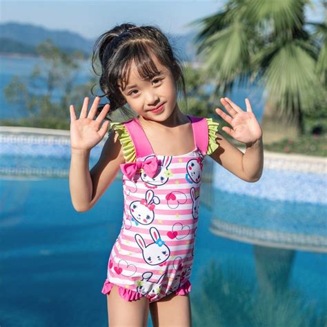 2 9y Baby Girl Rabbitandheart Design Swimwear Bowknot Ruffles Lovely Pink