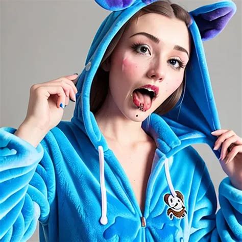 Dopamine Girl Girl Wearing A Stitch Onesie Clothing Stained In Cum Facial Cum Leaking