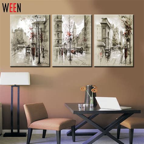 Canvas Printings Retro City Street Landscape 3 Piece Modern Style Cheap