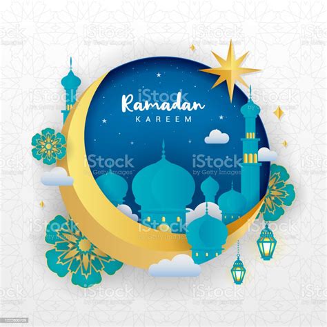 Ilustrasi Vektor Kartu Ucapan Ramadan Kareem Bulan Sabit Yang Indah