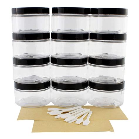 4oz Clear Plastic Jars With Labels And Spatulas And Lids 12 Pack
