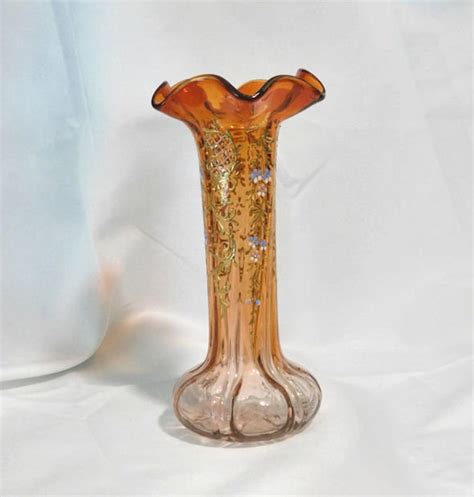 Antique Moser Art Glass Bud Vase Gold Gilt Enamel Flowers Etsy