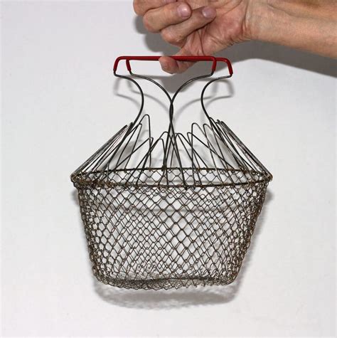 Collapsible Wire Mesh Basket Folding Egg Basket Vintage Wire Etsy Vintage Wire Baskets Wire