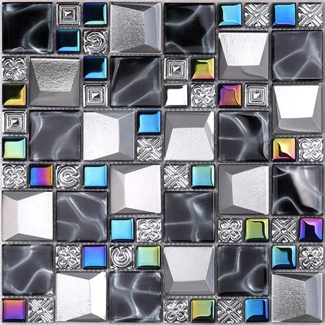 Bevel Tile Iridescent Grey Beveled Cold Spray Glass Mosaic