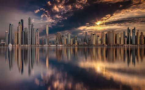 Dubai Skyline During Sunset Long Exposure Photography Sunset