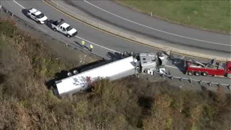 Truck Overturns Of Ramp From Pennsylvania Turnpike To Route 100 In
