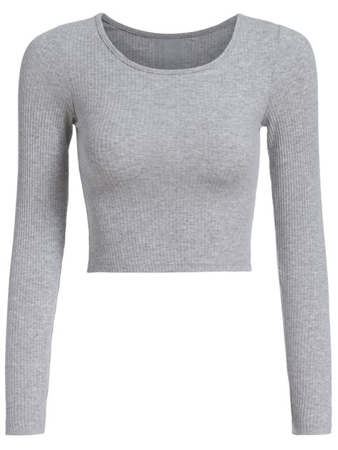 Maybe you would like to learn more about one of these? Long Sleeve Crop Grey T-shirt | ROMWE