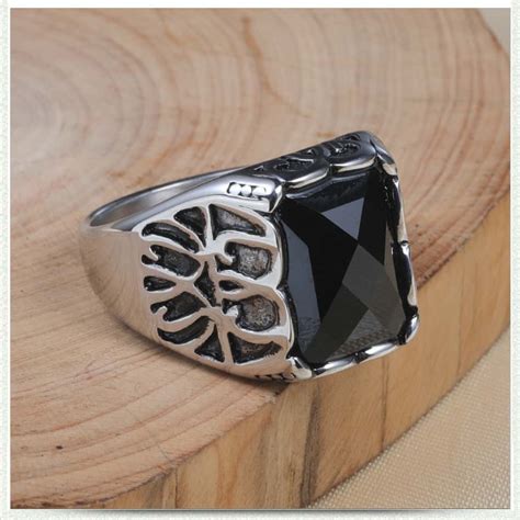 Stainless Steel Ring With Black Gemstone Fashion Ring For Men 6pcs Lot