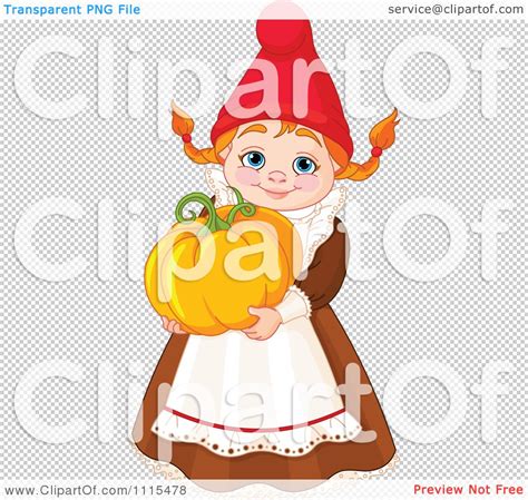 Cartoon Cute Female Garden Gnome Carrying A Pumpkin Royalty Free Vector Clipart By Pushkin