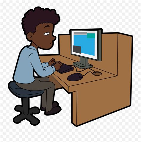 Fileblack Cartoon Male Using A Desktop Computer Desktop On A Desk