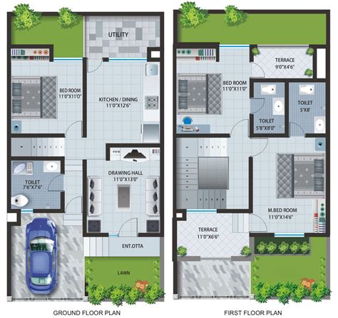 Duplex Home Design Plans 3d Two Stories Building