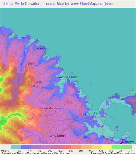 Elevation Of Sainte Marie Martinique Elevation Map Topography Contour