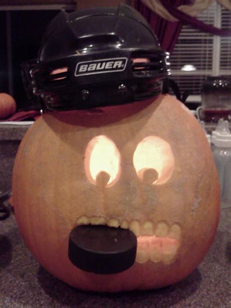 Hockey Player Halloween Pumpkin Hockey Diy Hockey Crafts Hockey Decor