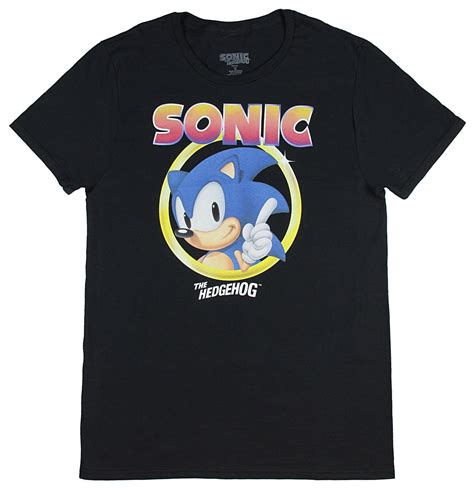 Sonic The Hedgehog Pointing Finger Sega Video Game Mens T Shirt Sega