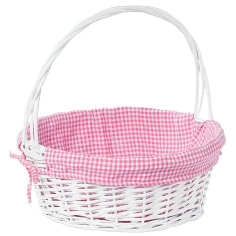 Vintiquewise White Large Round Willow T Basket With Pink And White
