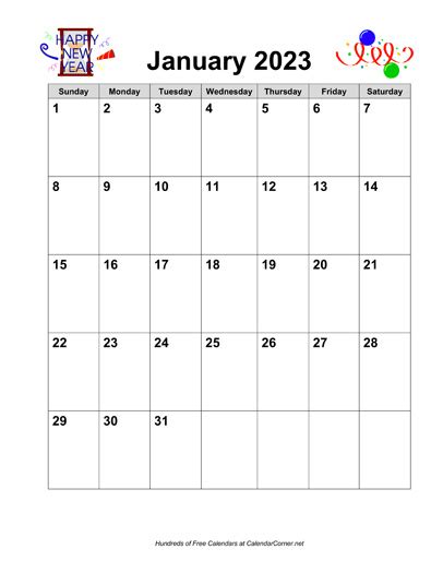 January 2023 Vertical Calendar Portrait January 2023 Vertical