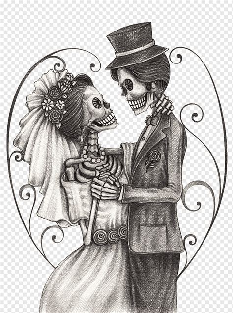 Esqueleto Ilustración De Pareja Calavera Día De Los Muertos Dibujando Novio Boda De Halloween