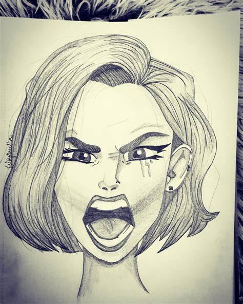 angry face girl drawing