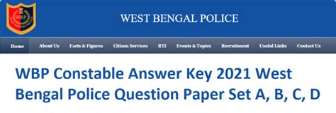 WBP Constable Answer Key 2021 West Bengal Police Question Paper Set A
