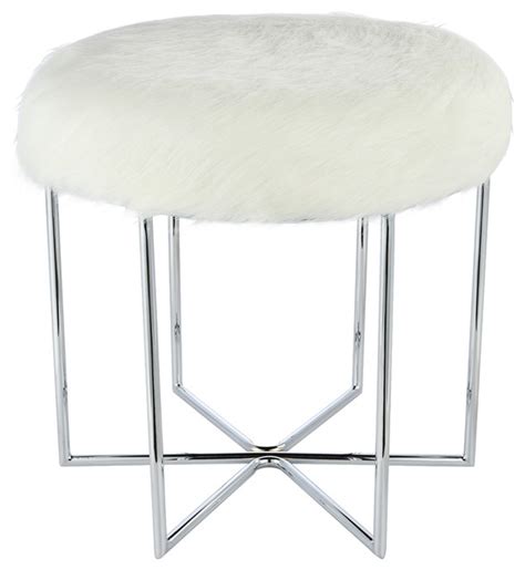 The round stool provides extra seating as desk stool, dressing chair, foot rest ottoman stool or makeup chair. 17" Faux Fur Stoolin White - Contemporary - Vanity Stools And Benches - by Elegant Furniture ...