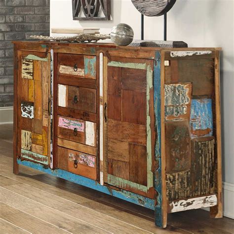Arizona Rustic Reclaimed Wood 4 Drawer Large Sideboard Cabinet