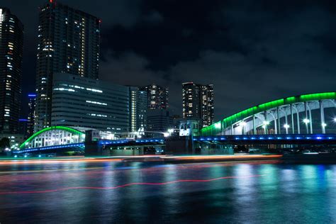 Wallpaper Bridge Night City Illumination City Lights Tokyo Hd