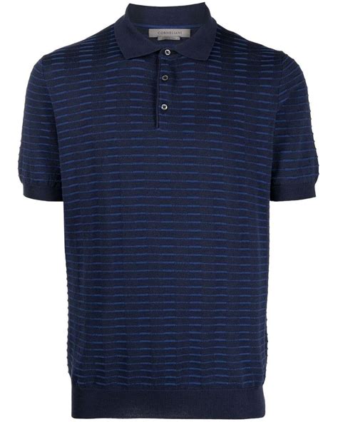 Corneliani Silk Striped Polo Shirt In Blue For Men Lyst
