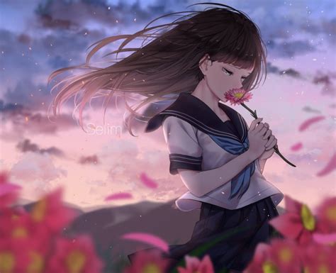 Wallpaper Anime Girl Teary Eyes Sad Expression Wind