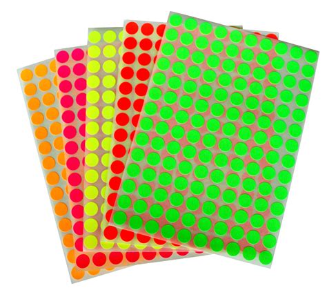Colored Neon Circular Stickers Small Dots 10mm 38 Inch Round Sheet