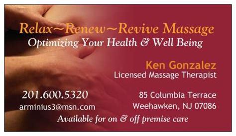 Relax~renew~revive Massage Weehawken Nj