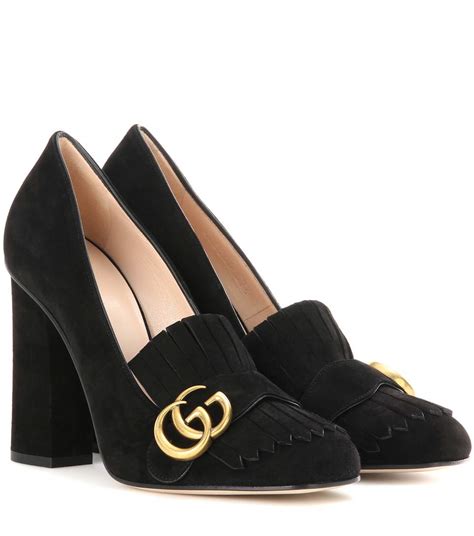 4 Stores In Stock Gucci Marmont Fringed Suede Block Heel Pumps The